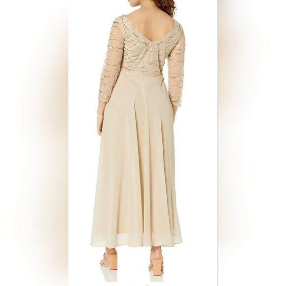 J Kara Women's 3/4 Sleeve Beaded Bodice Pop Over Long Dress #1045 - Picture 2 of 7